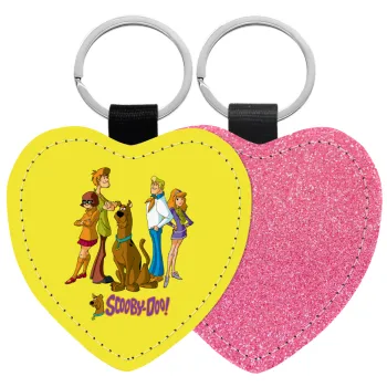 Scooby Doo Characters, Μπρελόκ PU δερμάτινο glitter καρδιά ΡΟΖ