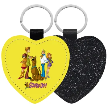 Scooby Doo Characters, Μπρελόκ PU δερμάτινο glitter καρδιά ΜΑΥΡΟ