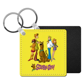 Scooby Doo Characters, Μπρελόκ Δερματίνη, τετράγωνο ΜΑΥΡΟ (5x5cm)