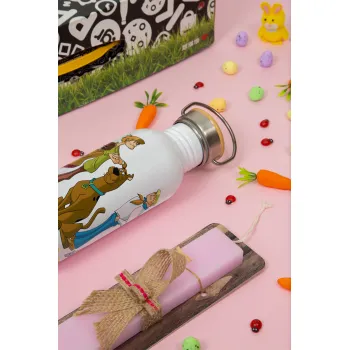 Scooby Doo Characters, Πασχαλινή Λαμπάδα με παγούρι μεταλλικό (620ml, stainless steel) & κερί αρωματικό πλακέ (30cm) (ΡΟΖ)