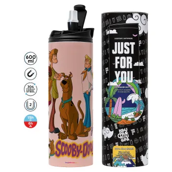 Scooby Doo Characters, Tumbler ποτήρι θερμό ΡΟΖ από ανοξείδωτο ατσάλι 600ml