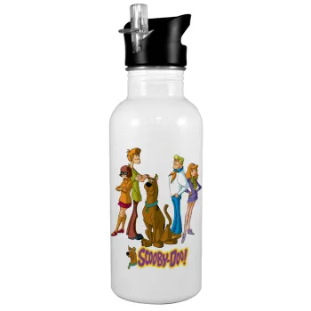 Scooby Doo Characters, White water bottle with straw, stainless steel 600ml