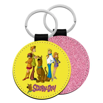 Scooby Doo Characters, Μπρελόκ Δερματίνη, στρογγυλό ΡΟΖ (5cm)