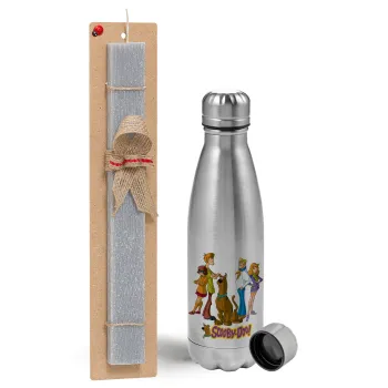 Scooby Doo Characters, Easter Set, metallic Inox water bottle (750ml) & aromatic flat Easter candle (30cm) (GRAY)