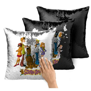 Scooby Doo Characters, Μαξιλάρι καναπέ Μαγικό Μαύρο με πούλιες 40x40cm περιέχεται το γέμισμα