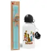 Easter Set, metallic aluminum water bottle (500ml) & scented flat candle (30cm) (TURQUOISE)
