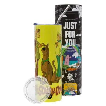 Scooby Doo Characters, Neon Yellow Travel Tumbler θερμό, μεταλλικό καλαμάκι(Ανωξείδωτο 304 Food grade, BPA free, 600ml)
