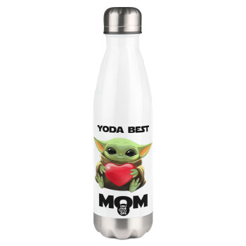 Yoda Best mom, Μεταλλικό παγούρι θερμός Λευκό (Stainless steel), διπλού τοιχώματος, 500ml