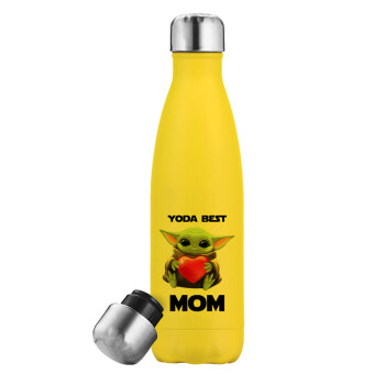 Yoda Best mom, Μεταλλικό παγούρι θερμός Κίτρινος (Stainless steel), διπλού τοιχώματος, 500ml