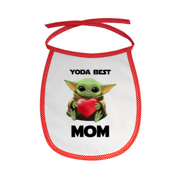 Yoda Best mom, Σαλιάρα μωρού αλέκιαστη με κορδόνι Κόκκινη