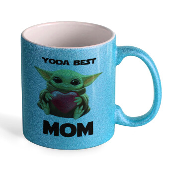 Yoda Best mom, Κούπα Σιέλ Glitter που γυαλίζει, κεραμική, 330ml