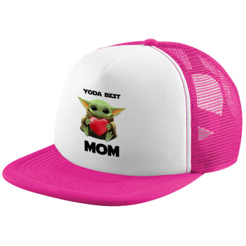 Yoda Best mom, Καπέλο Soft Trucker με Δίχτυ Pink/White 