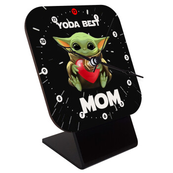 Yoda Best mom, Επιτραπέζιο ρολόι ξύλινο με δείκτες (10cm)