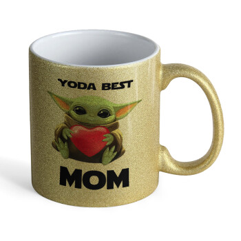 Yoda Best mom, Κούπα Χρυσή Glitter που γυαλίζει, κεραμική, 330ml