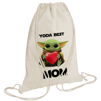 Yoda Best mom, Τσάντα πλάτης πουγκί GYMBAG natural (28x40cm)