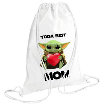 Yoda Best mom, Τσάντα πλάτης πουγκί GYMBAG λευκή (28x40cm)