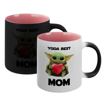 Yoda Best mom, Κούπα Μαγική εσωτερικό ΡΟΖ, κεραμική 330ml που αλλάζει χρώμα με το ζεστό ρόφημα