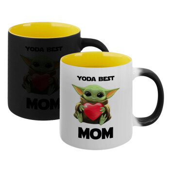 Yoda Best mom, Κούπα Μαγική εσωτερικό κίτρινη, κεραμική 330ml που αλλάζει χρώμα με το ζεστό ρόφημα (1 τεμάχιο)