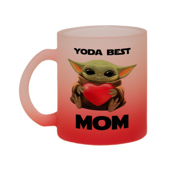 Yoda Best mom, Κούπα γυάλινη δίχρωμη με βάση το κόκκινο ματ, 330ml