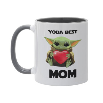 Yoda Best mom, Κούπα χρωματιστή γκρι, κεραμική, 330ml