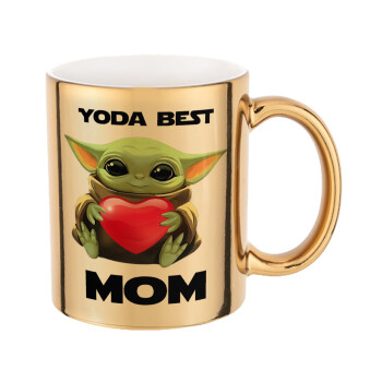 Yoda Best mom, Κούπα κεραμική, χρυσή καθρέπτης, 330ml