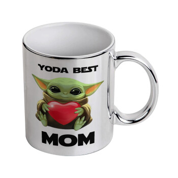 Yoda Best mom, Κούπα κεραμική, ασημένια καθρέπτης, 330ml