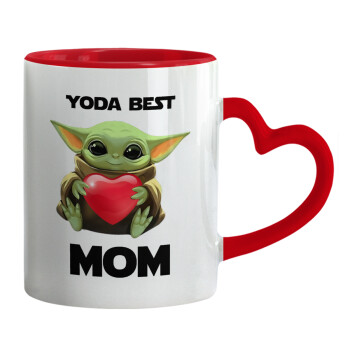 Yoda Best mom, Κούπα καρδιά χερούλι κόκκινη, κεραμική, 330ml