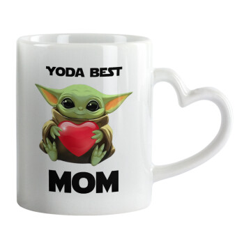 Yoda Best mom, Κούπα καρδιά χερούλι λευκή, κεραμική, 330ml