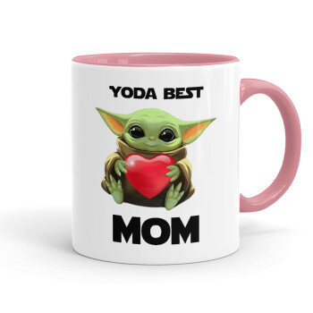 Yoda Best mom, Κούπα χρωματιστή ροζ, κεραμική, 330ml