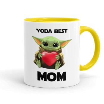 Yoda Best mom, Κούπα χρωματιστή κίτρινη, κεραμική, 330ml