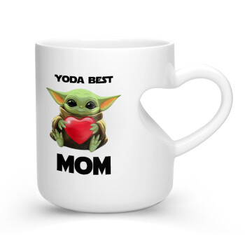 Yoda Best mom, Κούπα καρδιά λευκή, κεραμική, 330ml