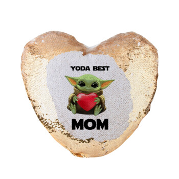Yoda Best mom, Μαξιλάρι καναπέ καρδιά Μαγικό Χρυσό με πούλιες 40x40cm περιέχεται το  γέμισμα