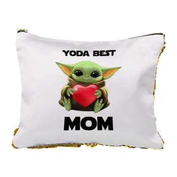 Yoda Best mom, Τσαντάκι νεσεσέρ με πούλιες (Sequin) Χρυσό