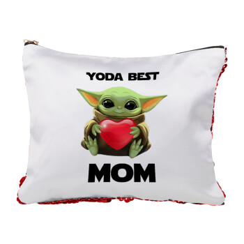 Yoda Best mom, Τσαντάκι νεσεσέρ με πούλιες (Sequin) Κόκκινο