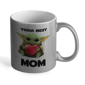 Yoda Best mom, Κούπα Ασημένια Glitter που γυαλίζει, κεραμική, 330ml