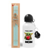 Easter Set, metallic aluminum water bottle (500ml) & scented flat candle (30cm) (TURQUOISE)
