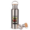 Stainless steel Silver with wooden lid (bamboo), double wall, 750ml