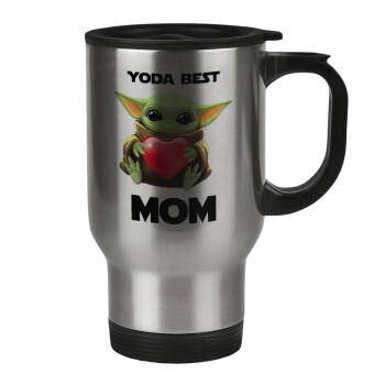 Yoda Best mom, Stainless steel travel mug with lid, double wall 450ml