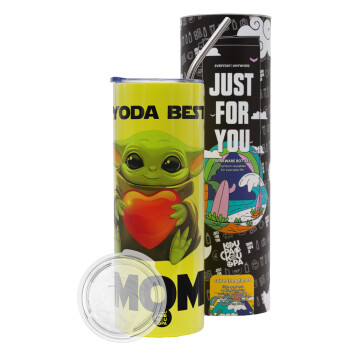 Yoda Best mom, Neon Yellow Travel Tumbler, with metal straw (Stainless steel 304 Food grade, BPA free, 600ml)