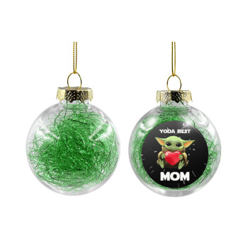 Yoda Best mom, Χριστουγεννιάτικη μπάλα δένδρου διάφανη με πράσινο γέμισμα 8cm