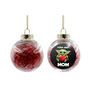 Yoda Best mom, Χριστουγεννιάτικη μπάλα δένδρου διάφανη με κόκκινο γέμισμα 8cm