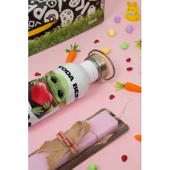 Yoda Best mom, Πασχαλινή Λαμπάδα με παγούρι μεταλλικό (620ml, stainless steel) & κερί αρωματικό πλακέ (30cm) (ΡΟΖ)