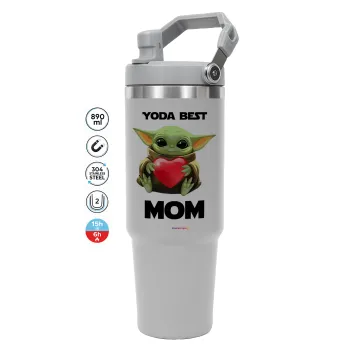 Yoda Best mom, ΓΚΡΙ Travel Tumbler Θερμός με χερούλι και καλαμάκι 890ml