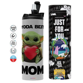 Yoda Best mom, Tumbler ποτήρι θερμό ΓΚΡΙ από ανοξείδωτο ατσάλι 600ml