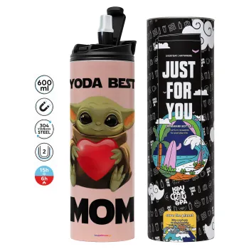 Yoda Best mom, Tumbler ποτήρι θερμό ΡΟΖ από ανοξείδωτο ατσάλι 600ml