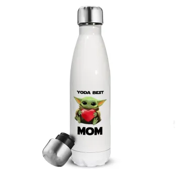 Yoda Best mom, Μεταλλικό παγούρι θερμός Λευκό (Stainless steel), διπλού τοιχώματος, 500ml