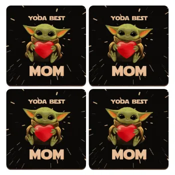 Yoda Best mom, ΣΕΤ x4 Σουβέρ ξύλινα τετράγωνα plywood (9cm)