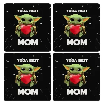 Yoda Best mom, ΣΕΤ 4 Σουβέρ ξύλινα τετράγωνα (9cm)