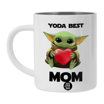 Yoda Best mom, Λευκή Ανοξείδωτη Μεταλλική Κούπα 450ml - Διπλού Τοιχώματος 