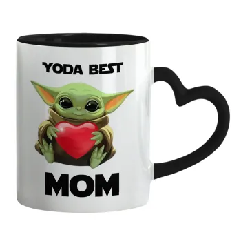 Yoda Best mom, Mug heart black handle, ceramic, 330ml